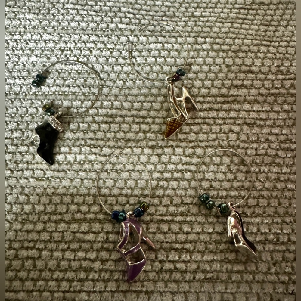 High Heel Wine Glass Charms Lot of 4 Beaded Ring